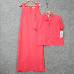 Jessica Howard Womens Coral Dress Set Size 8 Linen Blend Embroidered VINTAGE NWT